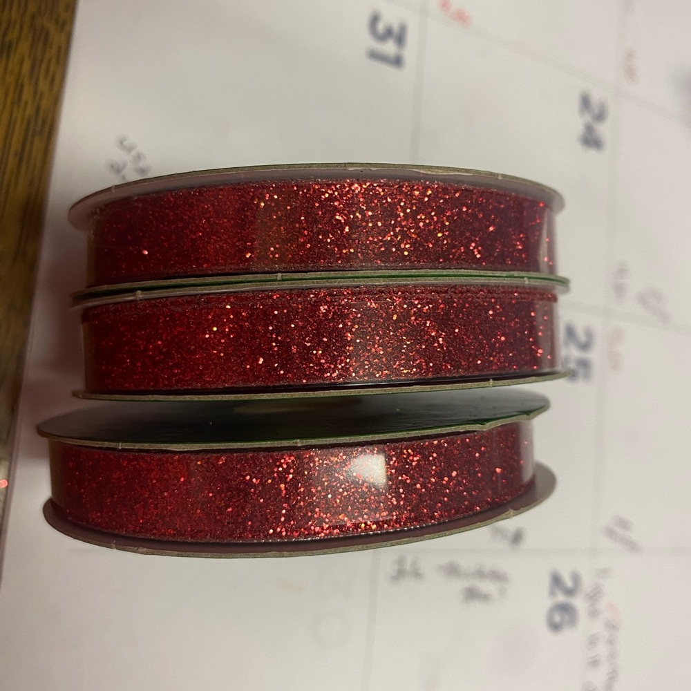 30 yds total of 3/8inch sparkling red ribbon